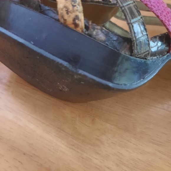 Icora Brown Pink Strappy Open Toe Mixed Media Heels Size 8 - Picture 9 of 11